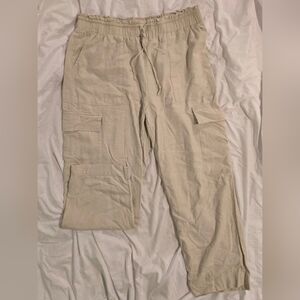 Time and Tru Light Beige Cargo Linen Pants